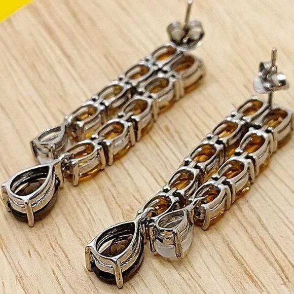 Natural Smoky Quartz 10x7mm, Citrine & Moonstone 925 Sterling Silver Earrings‎ - Picture 5 of 6